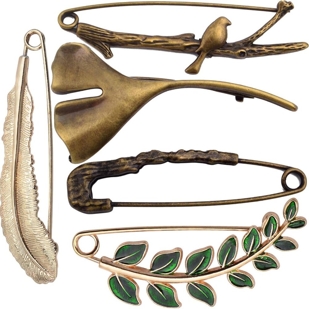 5pcs 5 Styles Extra Large Safety Pins Vintage Alloy Brooches Safety Pins Heavy D